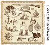 A collection of very high detail ornaments designed to illustrate vintage or "treasure" maps