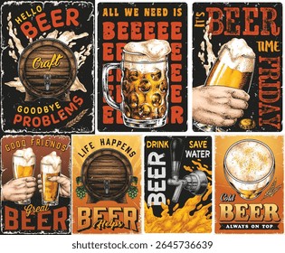 Uma coleção de ilustrações vibrantes com tema de cerveja captura a essência da camaradagem e do relaxamento. Desfrutar de refrescante calado e cervejas artesanais destaca amizade e bons tempos.