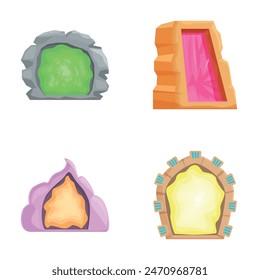 Collection of vibrant cartoonstyle magical portal icons, perfect for fantasy game interfaces