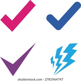 A collection of vibrant checkmarks and a lightning bolt icon symbolizing task completion, approval, speed, energy, and digital interface.