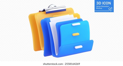 A collection of vibrant folders in blue and yellow, neatly stacked together. Ideal for representing file management concepts in digital designs, presentations, or educational materials.