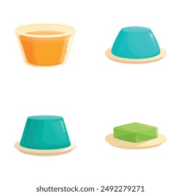 Collection of vibrant gelatin desserts in various shapes and colors isolated on white