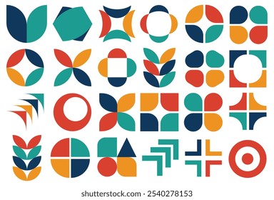 A collection of vibrant geometric shapes creating an abstract pattern. The colorful design features overlapping forms, offering a modern and artistic visual effect.