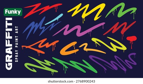 Collection of vibrant graffiti spray paint art strokes in various colors and styles