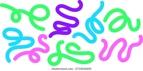 Uma coleção de linhas vibrantes desenhadas à mão criando um padrão abstrato lúdico