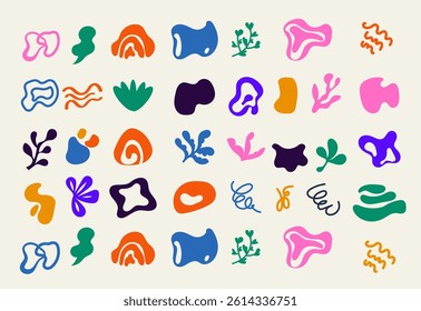 Collection of vibrant, handdrawn abstract shapes, organic forms, and botanical elements. Perfect for design projects needing a modern, artistic touch.