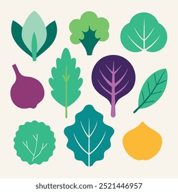 A collection of vibrant, hand-drawn illustrations featuring various types of leafy greens, perfect for adding a touch of nature to your designs. These whimsical illustrations are ideal for projects.