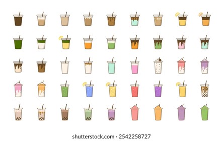 Collection of vibrant icons featuring popular cafe drinks like coffee, tea, smoothies, and cold brews. Perfect for menus, apps, websites, and promotional materials.