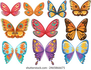 Collection of vibrant, illustrated butterfly designs