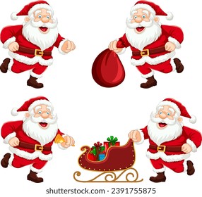 A collection of vibrant and lively Santa Claus cartoon characters
