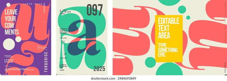 A collection of vibrant posters featuring customizable text areas and abstract designs. Ideal for modern exhibitions, banners, and media backgrounds, these posters use bold colors and fluid shapes.