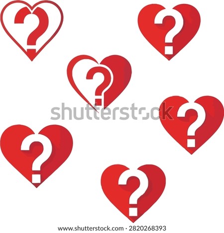 A collection of vibrant red heart icons each containing a white question mark symbolizing romantic confusion or questions about relationships.