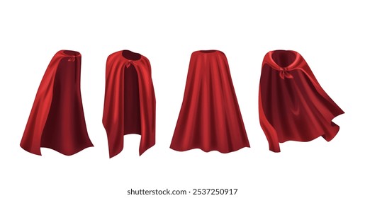 Collection Of Vibrant Red Superhero Capes On White Background, Capturing Imagination Creativity And Heroic Aspirations