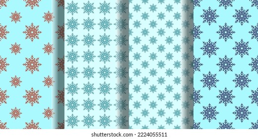 Collection of vibrant seamless vector geometrical patterns of snowflakes for web sites and printing 