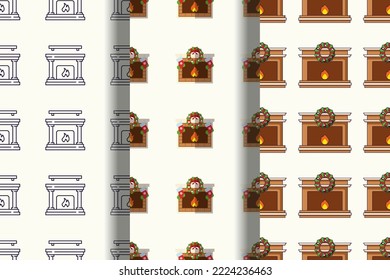 Collection of vibrant seamless vector geometrical patterns of Christmas fireplace for web sites and printing 