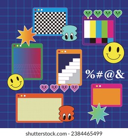 A Collection of Vibrant Stickers vector linear vintage vaporwave background
