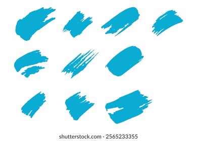 Collection of vibrant teal paintbrush strokes on a white background