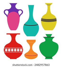 A collection of vibrant vases displayed against a plain white backdrop