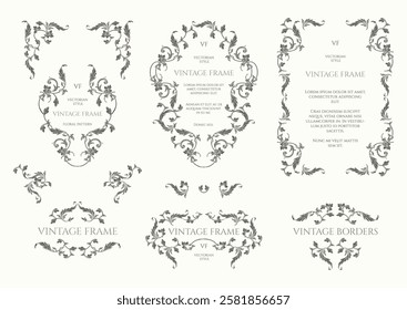 Collection Victorian of  dark decorative elements. Vintage frames, corners and borders. Graphic design page.