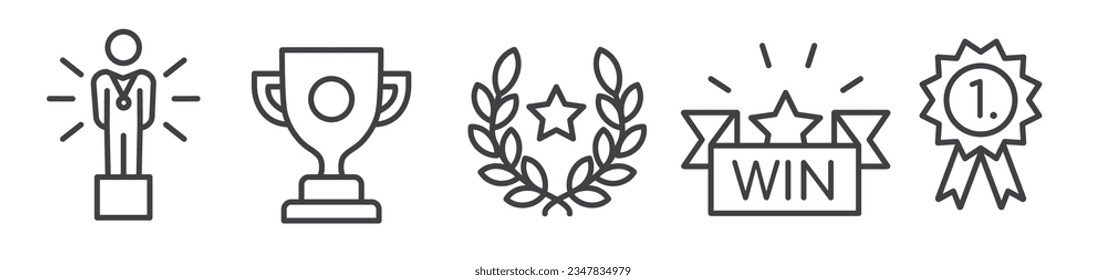 Collection of victory, winner, trophy and award Vector Line Icons - Outline web icon set on white background - Editable Stroke