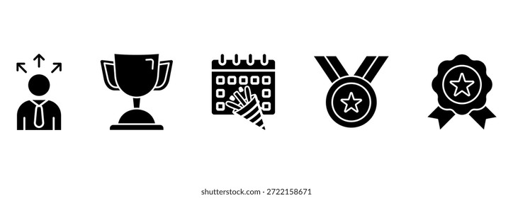 Colección de victoria, ganador, trofeo y premio - icono sobre fondo blanco - Editable Stroke