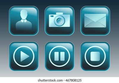Collection of Video And Audio Vector Blue Icon Set