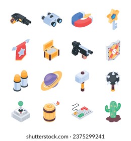 Collection of Video Game Assets Isometric Icons 


