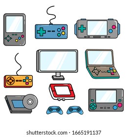 collection of video game controller with colorful doodle style