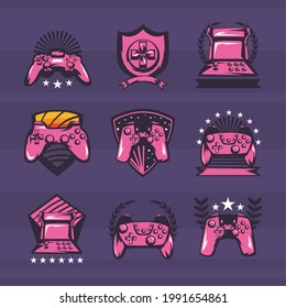 collection video game labels retro style