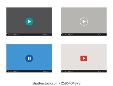 Collection of video player windows frame on a white background