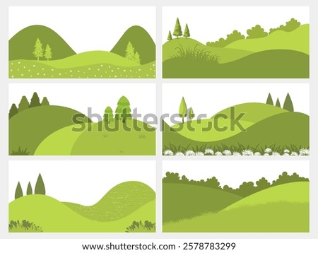Collection view of nature, showcasing rolling hill, lush greenery. The serene landscape offers a peaceful escape, filled with vibrant colors and scense of tranquility.