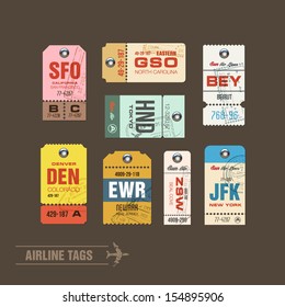 Collection of vintage airline tags.