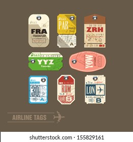 Collection of vintage airline tags.