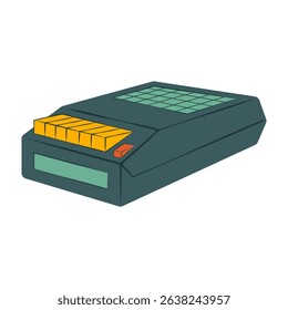 Collection of vintage audio and video devices in flat style