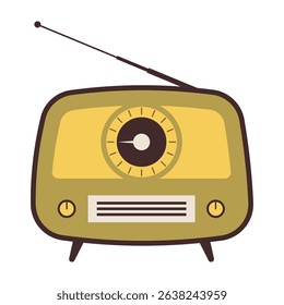 Collection of vintage audio and video devices in flat style