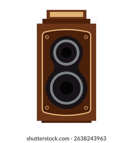 Collection of vintage audio and video devices in flat style