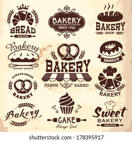 Collection of vintage bakery badges and labels