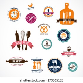 Collection of vintage bakery and cooffee shops badges and labels
