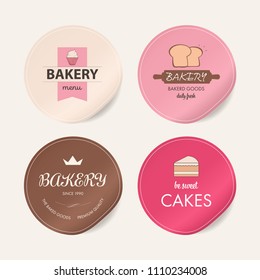 Collection of vintage bakery logo badges and sticker labels.