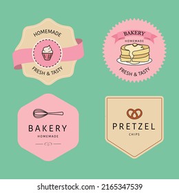 Collection of vintage banner and bakery logo badges. Homemade bakery label retro style.