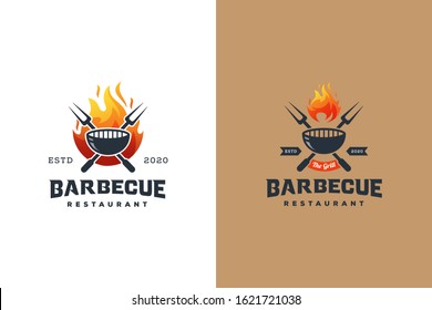 collection vintage barbecue restaurant the grill logo design vector template