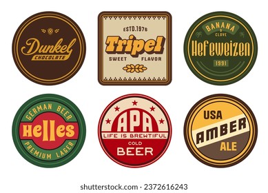The collection vintage bierdeckels for craft brewing. Old retro designs for decor of bar and pub. Beer bierdeckel vector set for design of brew beer in a brewery