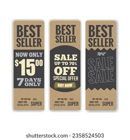 Collection of vintage cardboard price tags or sale labels in retro style with special offers. Vector illustration