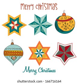 Collection of vintage Christmas decorative elements, vector illustration