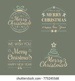 Collection of vintage Christmas icons. Vector.