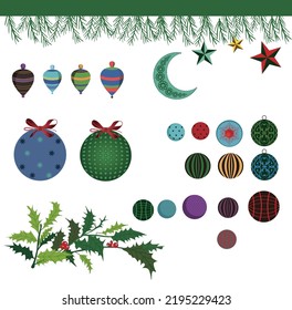 a collection of vintage Christmas tree decorations