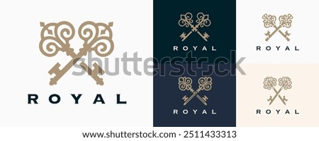 A collection of vintage crossed key logos representing luxury and royalty, perfect for branding and design projects. Ideal for conveying elegance and sophistication.