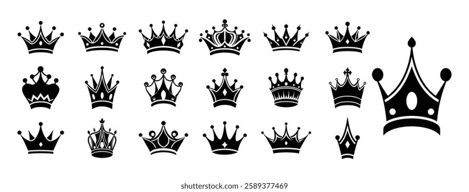 Collection of Vintage Crown Icons with Elegant Royal Luxury Designs