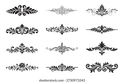 A collection of vintage decorative flourish elements and dividers for graphic design