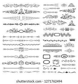 Collection of vintage elements for menu design. Vector retro illustration. Hand drawing in the style of engraving.